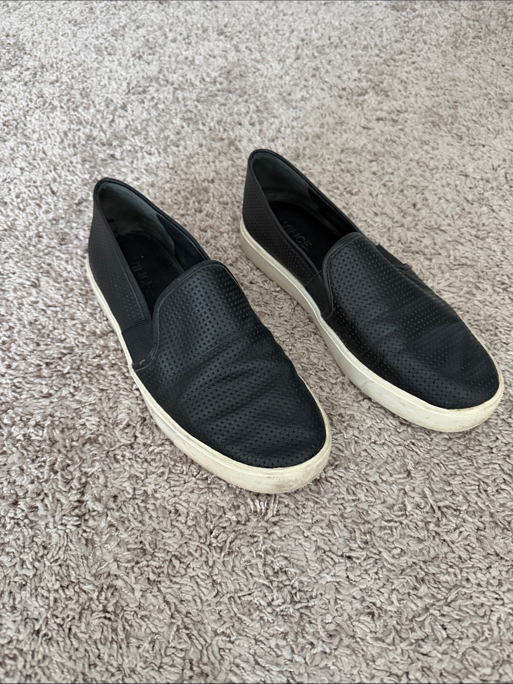 Vince Black Perforated Leather Slip-On Sneakers